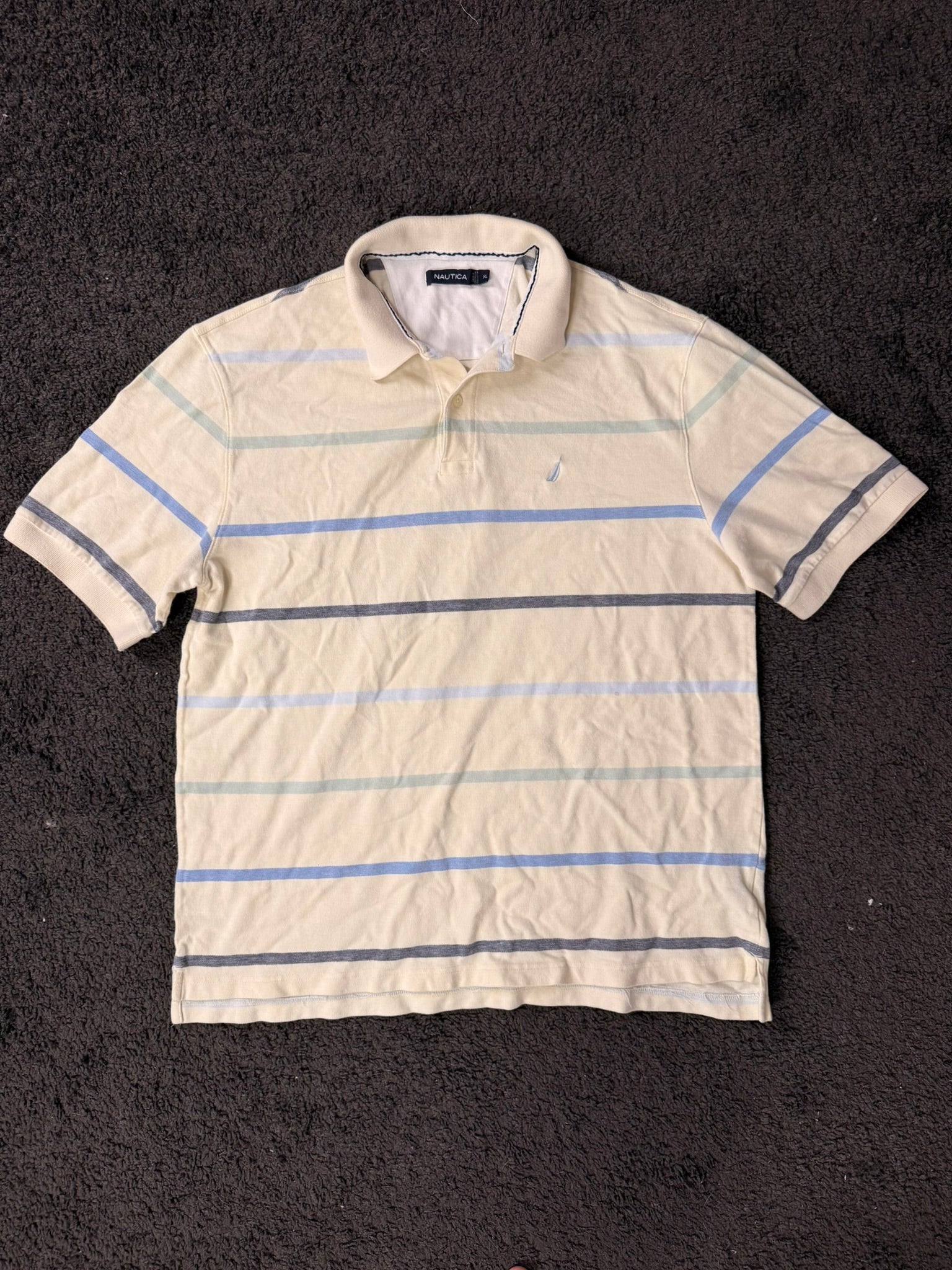 Nautica Polo Shirt gestreift in Creme/Beige mit Blau