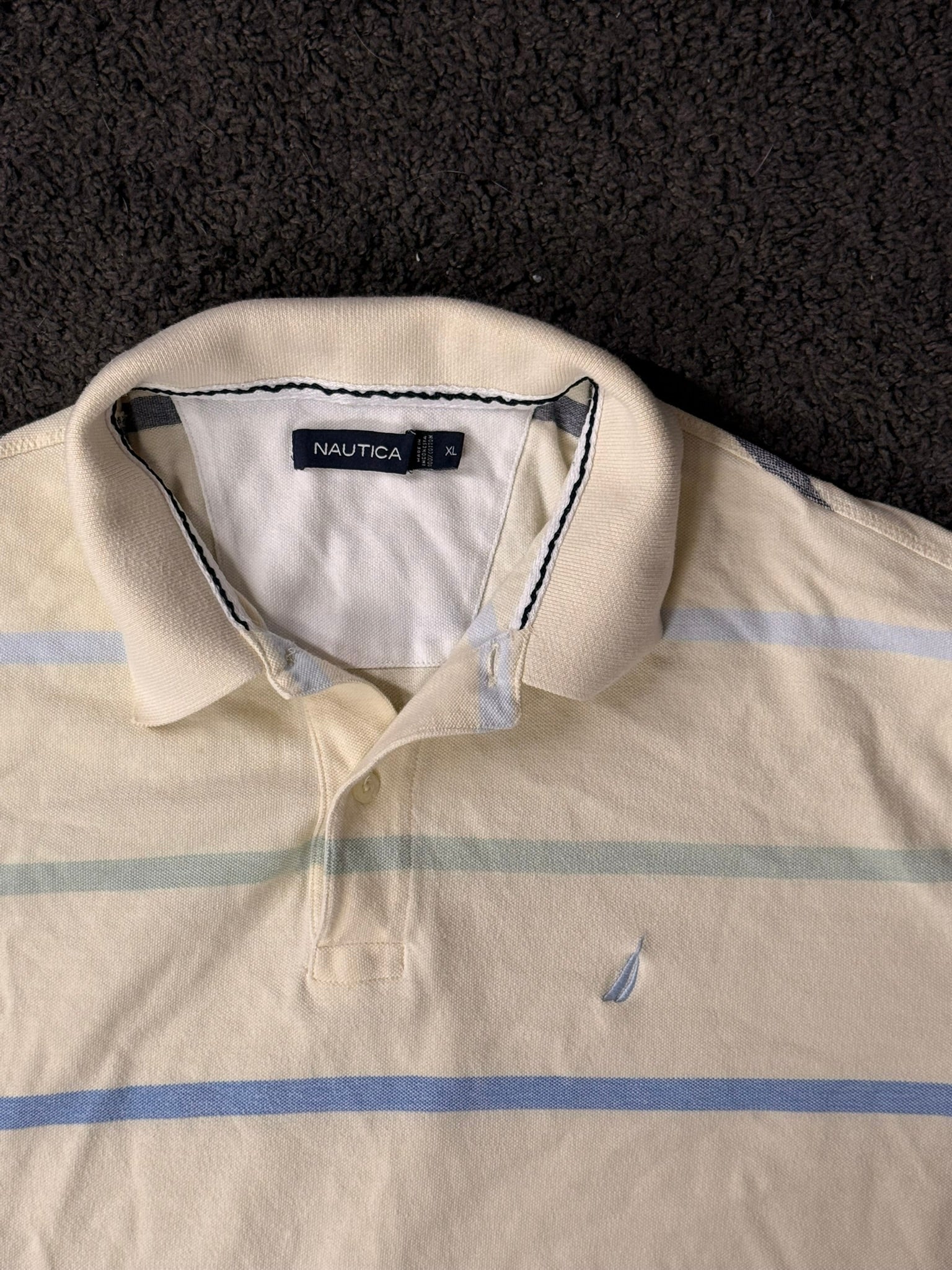 Nautica Polo Shirt gestreift in Creme/Beige mit Blau