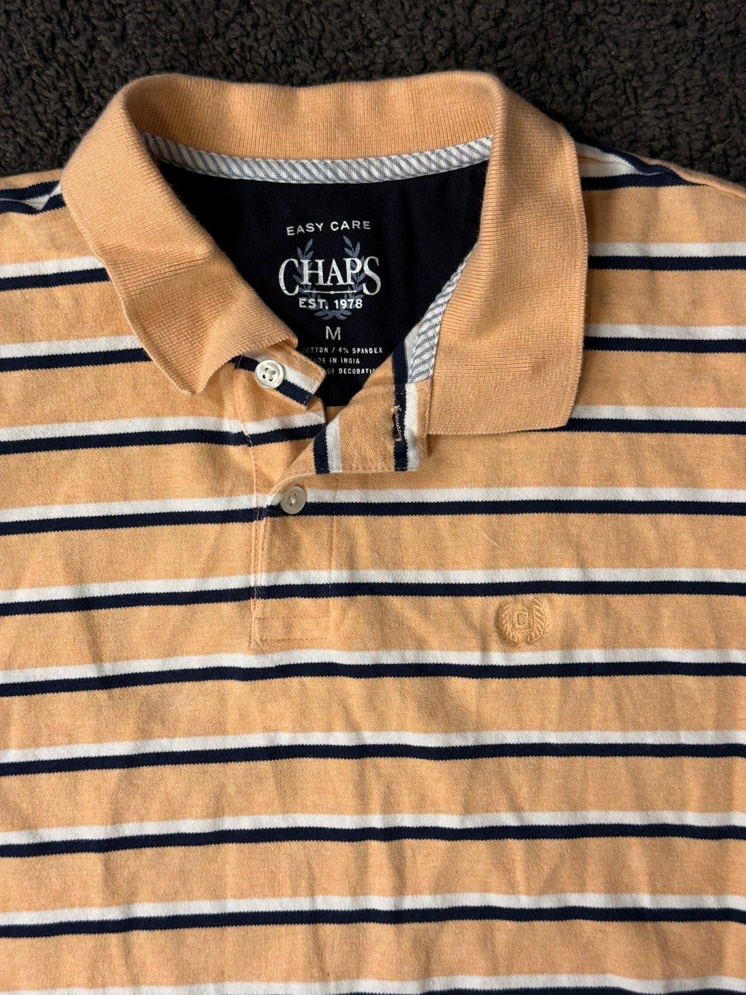 Chaps Polo Shirt gestreift in Beige/Orange mit Navy Streifen