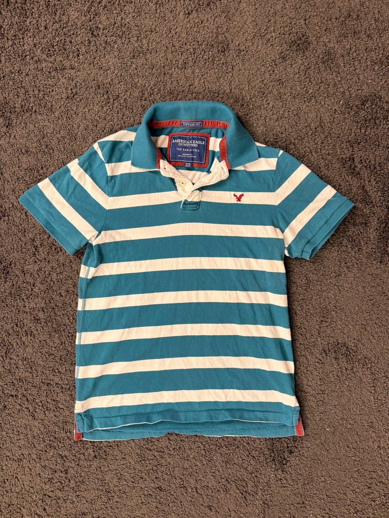 American Eagle Polo Shirt gestreift in Türkis/Weiss