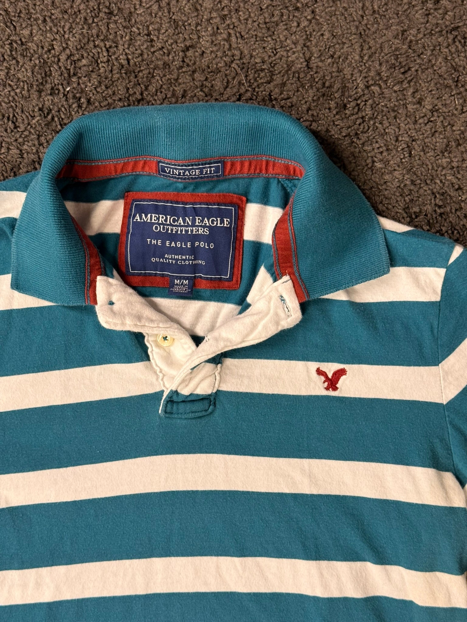 American Eagle Polo Shirt gestreift in Türkis/Weiss