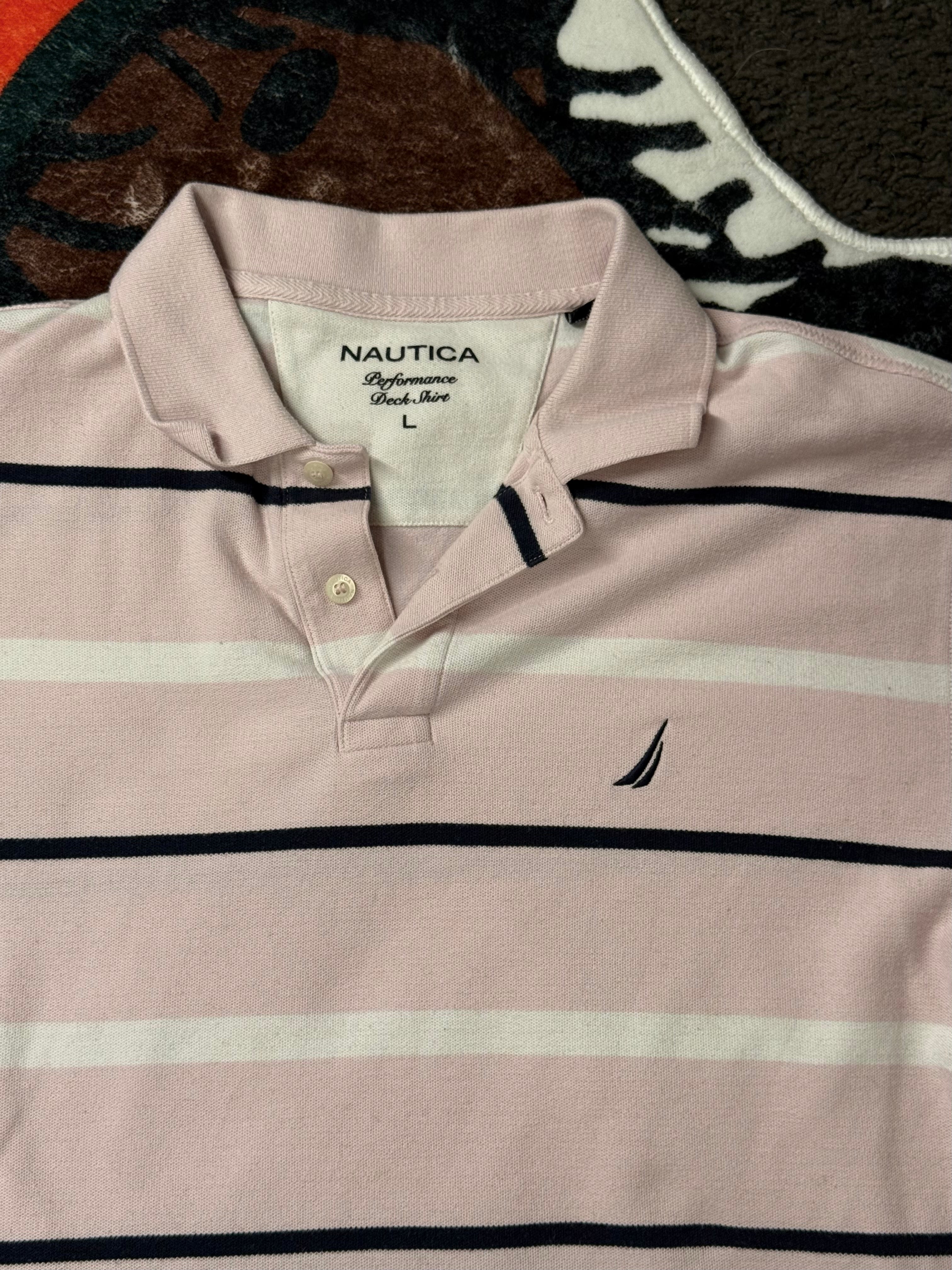 Nautica Polo Shirt gestreift in Pink/Weiss